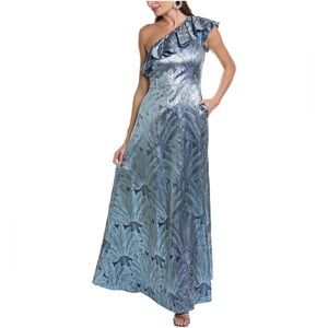 NWT Aidan Mattox One Shoulder Metallic Ball Gown Size 2